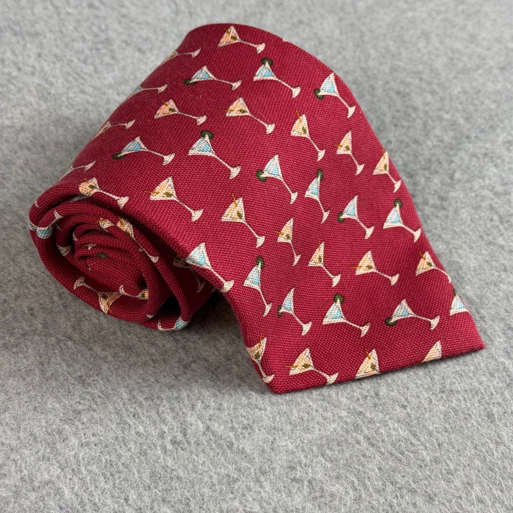 Vintage Tommy Bahama Off Island Mens Silk Tie Red Martini Glass Cocktail 56x4"